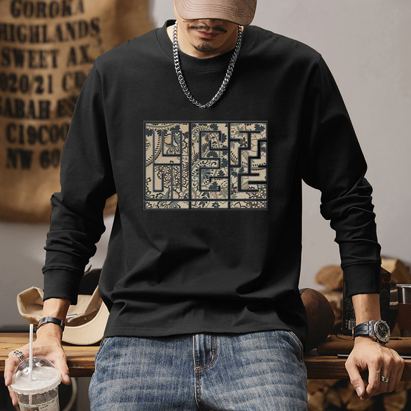 简木迹重磅纯棉长袖T恤