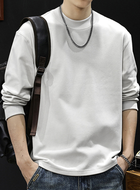 简木迹260克圆领双面德绒打底衫螺纹束口长袖T恤保暖加绒加厚男装