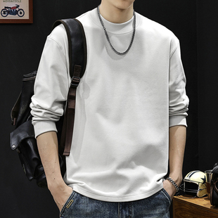 T恤保暖加绒加厚男装 简木迹260克圆领双面德绒打底衫 螺纹束口长袖