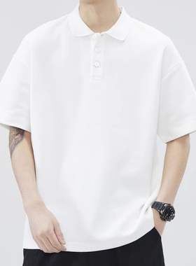 简木迹短袖polo衫男夏季ins潮牌宽松半袖上衣服重磅翻领衬衫t恤男