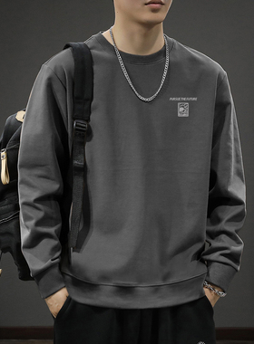 男士美式重磅卫衣男款秋冬圆领长袖上衣加绒加厚潮牌男装冬季新款