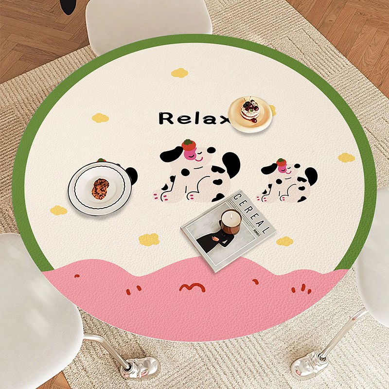 圆形桌垫狗狗防油防水隔热耐高温皮革桌布圆桌可擦好打理茶几垫
