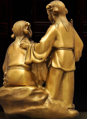 和合二先黄铜摆件家居客厅卧室婚房装饰品婚姻新婚结婚礼物工艺品