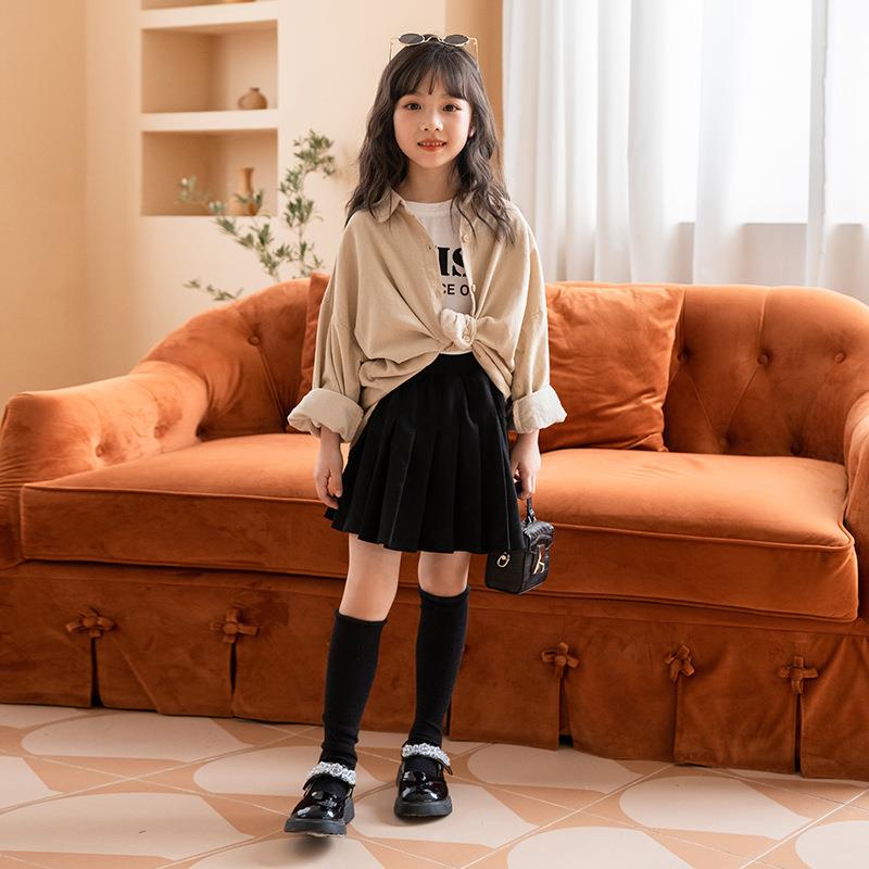 女童灯芯绒外套秋装新款儿童长袖休闲衬衫中大童装春秋上衣中长款