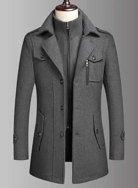 冬季新款中年男士羊毛呢大衣外套休闲中老年人加厚呢子夹克爸爸装