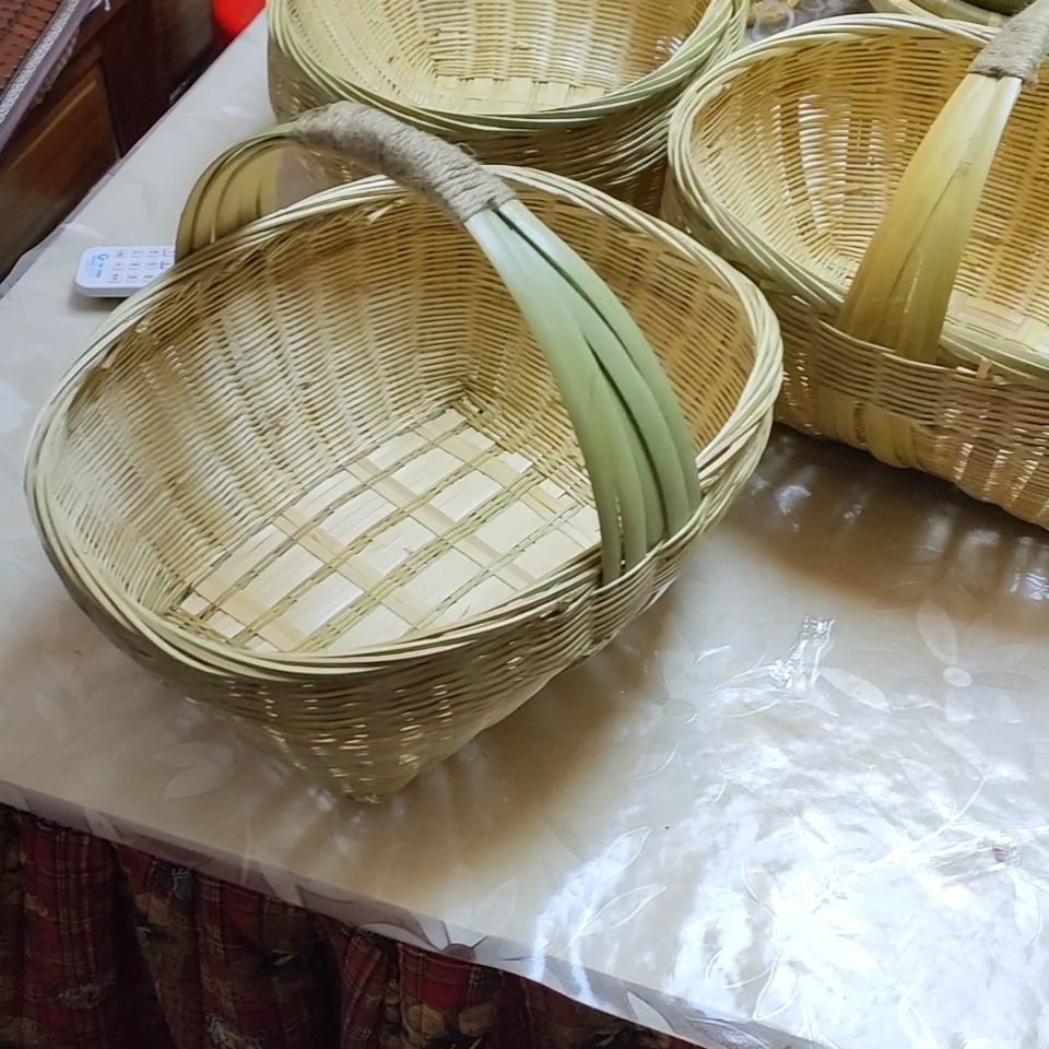 纯手工精编鸡蛋花篮竹篮子网红水果篮零食篮椭圆篮子竹编手提篮