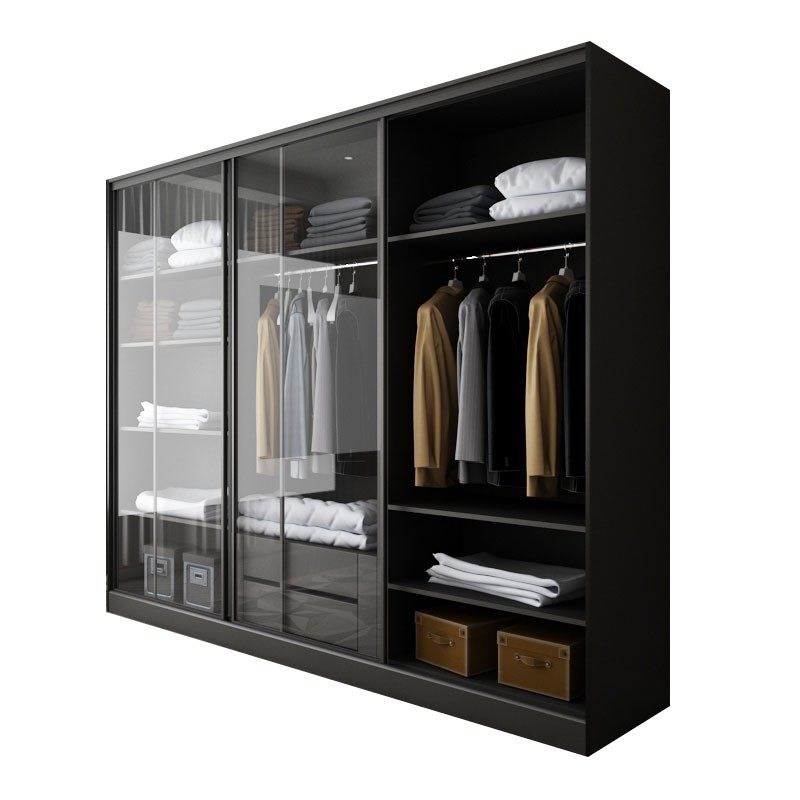 玻璃两移门衣柜定制推拉门滑门1.8米1.5米小户型超薄50宽轻奢衣橱