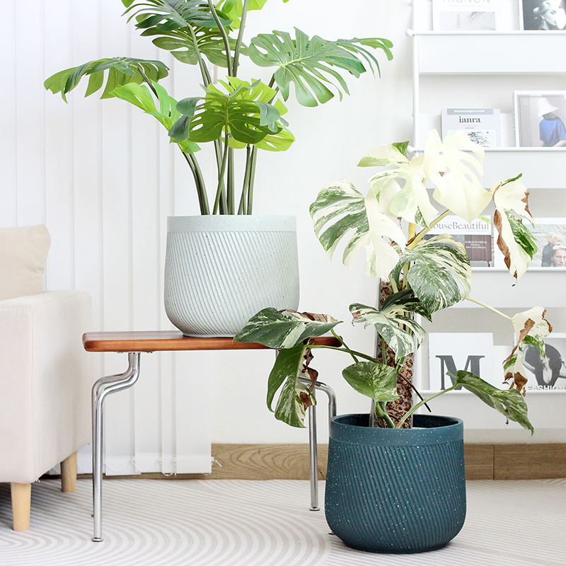 北欧氧化镁30大花盆水磨石简约客厅落地条纹大口径琴叶榕大号绿植