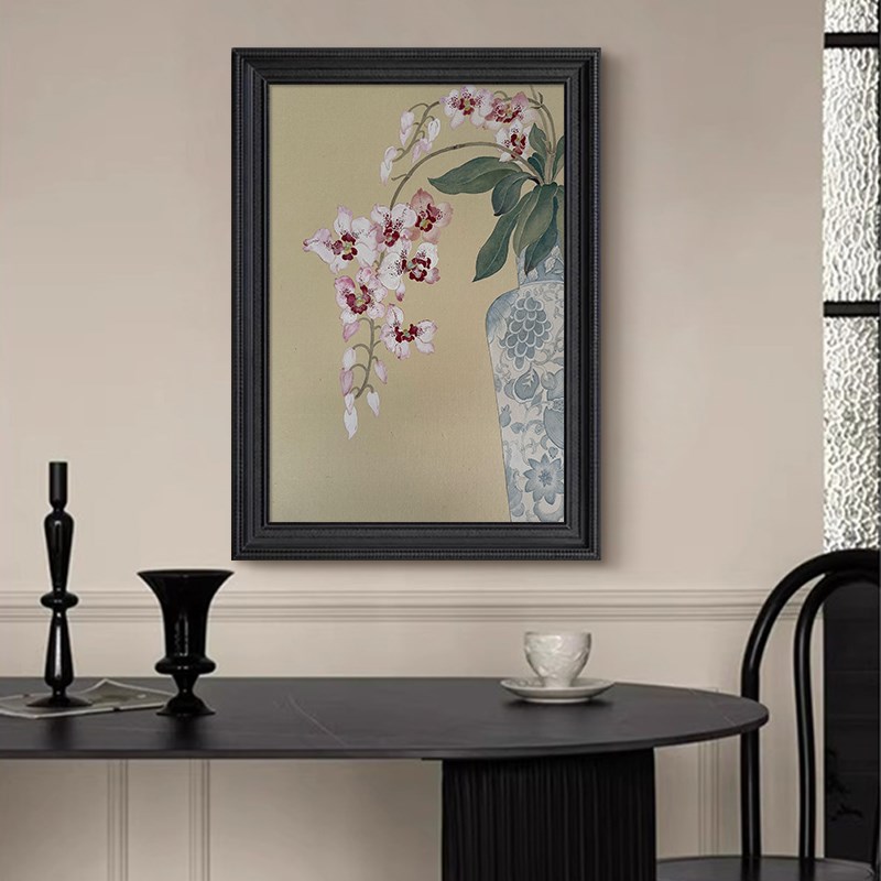 青花瓷静物植物花卉法式复古客厅装饰挂画入户玄关中古风手绘油画图片