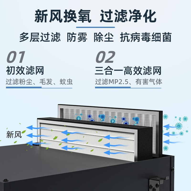 广频全屋新风系统家用新风机过滤管道风机静低音双向流换气机超薄