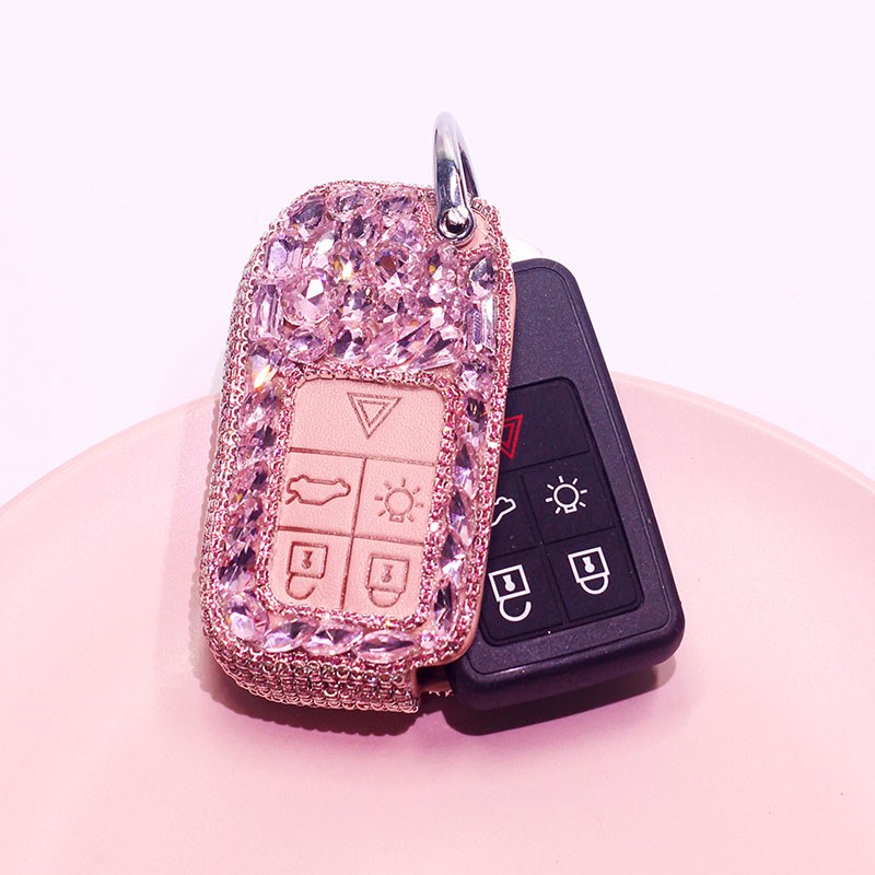 适用沃尔沃式插入式钥匙套0S60L女S80L镶钻V40V60卡通XC60XC7包扣