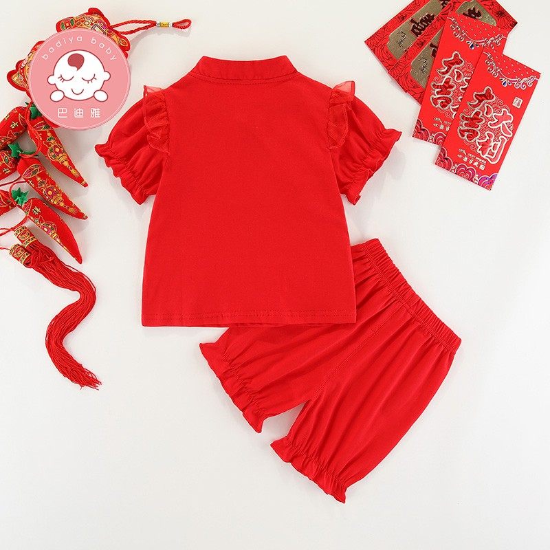 抓周衣服女宝宝宝夏装1一2周岁宴礼服女孩百天宴夏季婴儿喜庆套装