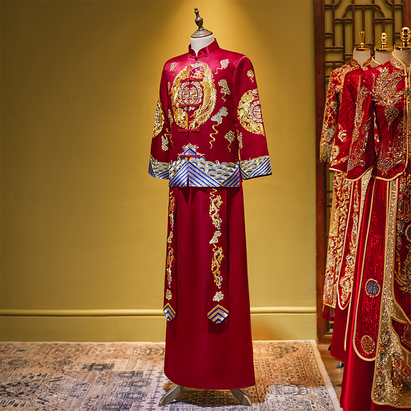 秀禾服新郎2023新款中式结婚礼服男款龙凤褂古装唐装接亲服敬酒服