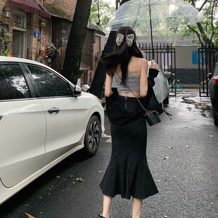 150CM小个子包臀牛仔半身裙女2022夏季 145XXS高腰鱼尾裙子XS 新款