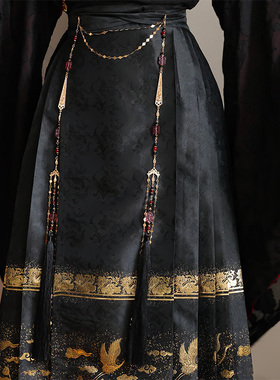 新中式国风长流苏腰链古风汉服马面裙配饰品黑色男女多层腰封禁步