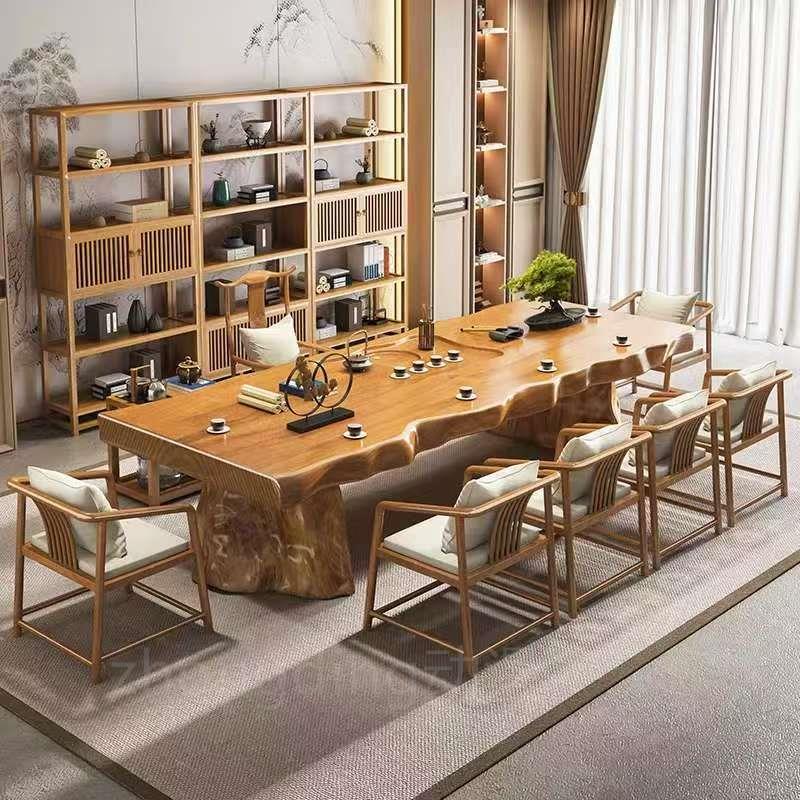 原木板茶桌中式实木泡茶组合茶大台现代简约禅意家用办公室桌椅