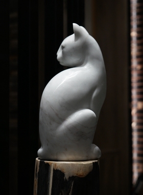 北欧大理石风格创意灵猫造型雕塑客厅摆件样板房装饰品雕刻艺术品