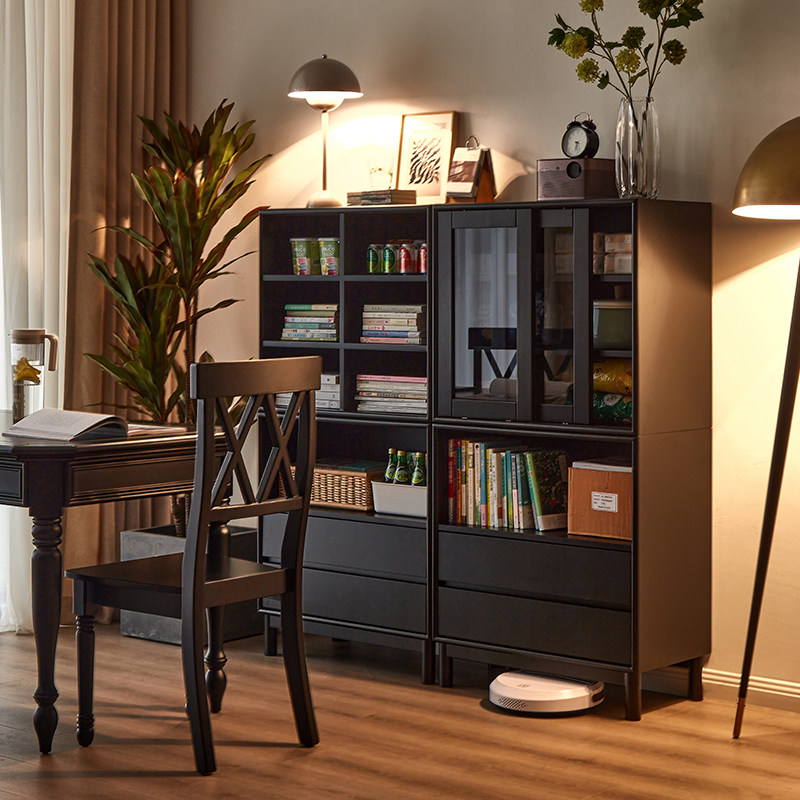 黑豆豆美式简约实木储物柜组合书柜书架置物柜玻璃门收纳柜展示柜,住宅家具,单个书柜,淘宝优惠券,粉丝福利购,淘宝优惠卷