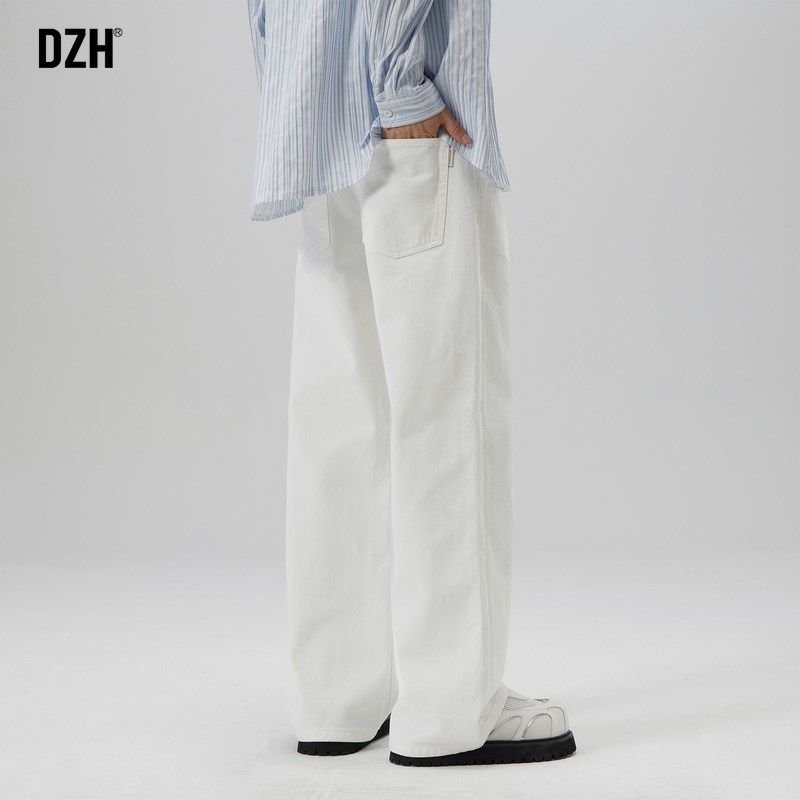 男士白色直筒牛仔裤男款秋季垂感高级感裤子阔腿长裤2024新款男裤