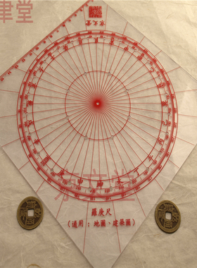 中天罗盘立极尺,13CM透明立极规布局尺,房屋建筑图纸设计尺32孔