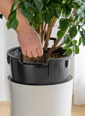 圆形大号家用绿植花盆白色北欧绿萝种植盆客厅自吸水懒人塑料花盆