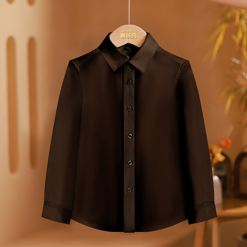 儿童白衬衫长袖加绒保暖抗皱衬衫男童中大童小学生演出主持人礼服