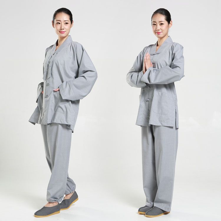 居士服套装传统布扣盘扣中式禅修服海青女款僧服灰色春夏秋冬季