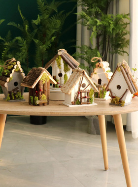 天然森系鸟屋草木藤手工小木鸟房子鸟窝鸟巢杂货花园庭院装饰摆件