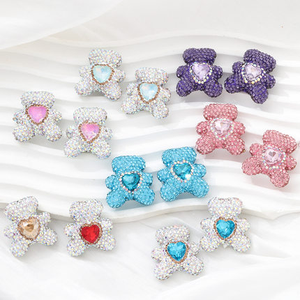 可爱的小熊形状玻璃珠 爱心Beads镶嵌 用于DIY 珠宝制作 圆珠笔