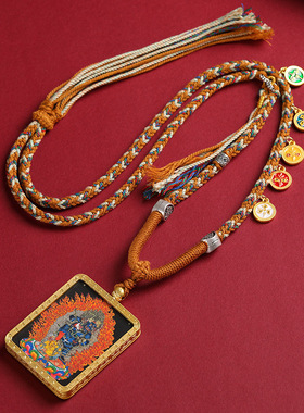 复古民族风藏风唐卡大黑天五爷财神项链手工编织配饰品毛衣链