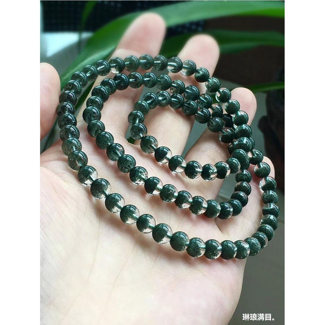 天然水晶绿幽灵聚宝盆多圈手链女