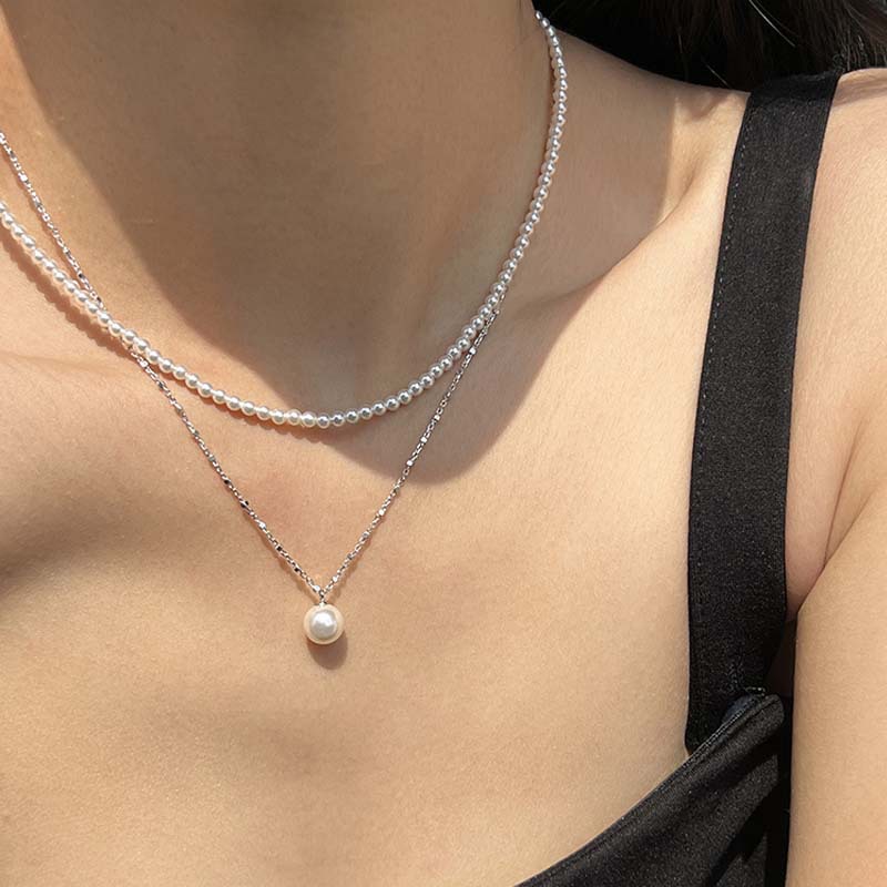 s925银珍珠项链配饰女夏季叠戴