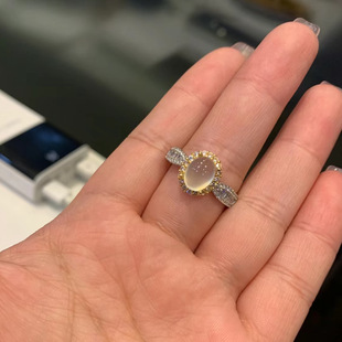 白冰玉髓蛋面戒指时尚 新款 百搭轻奢复古ins冷淡风可调节指环潮
