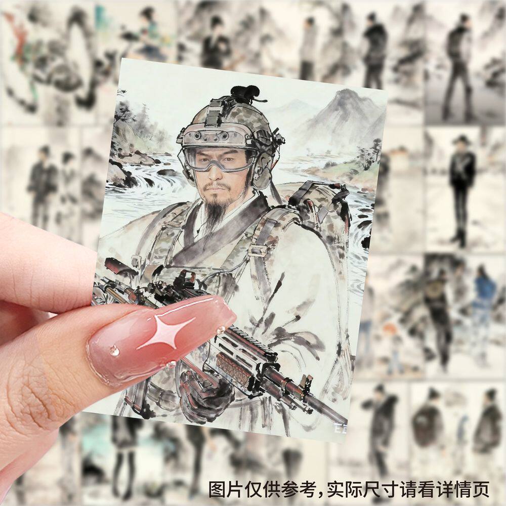 126贴水墨古人穿搭插画贴纸