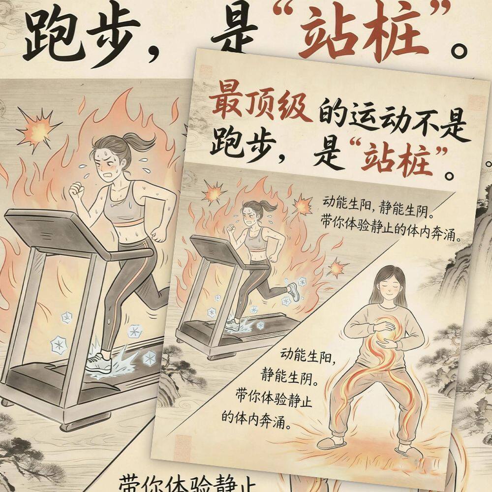 中式养生站桩图解防水贴