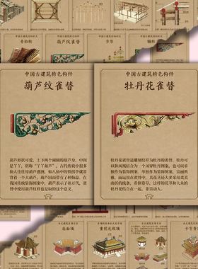 144张古建筑结构贴纸中国建筑科普历史文化装饰diy手账防水贴画