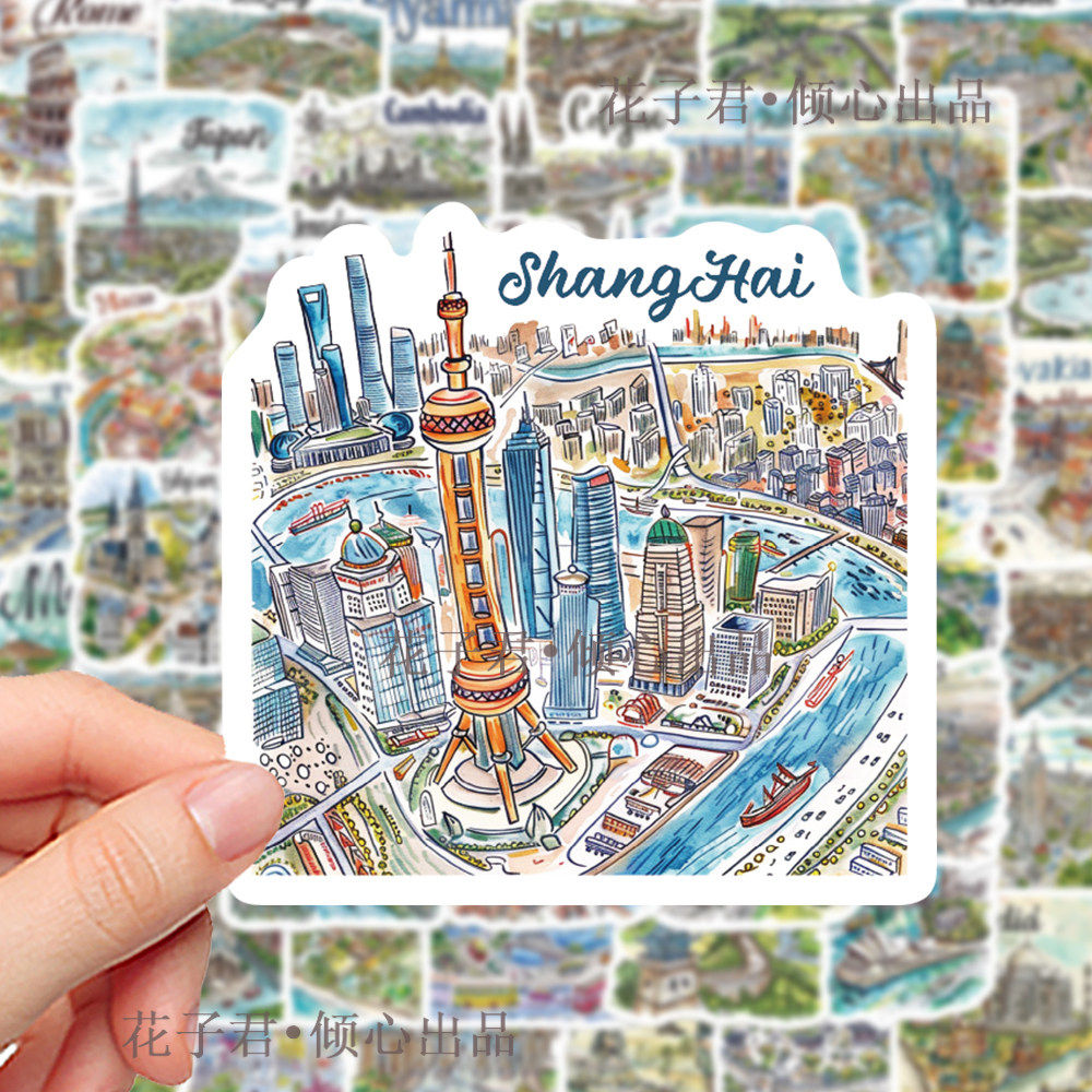 150张手绘城市地图防水贴纸