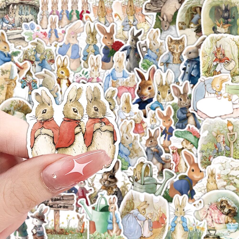 60张彼得兔贴纸可爱卡通创意装饰手账桌面水杯手机壳贴画防水贴画