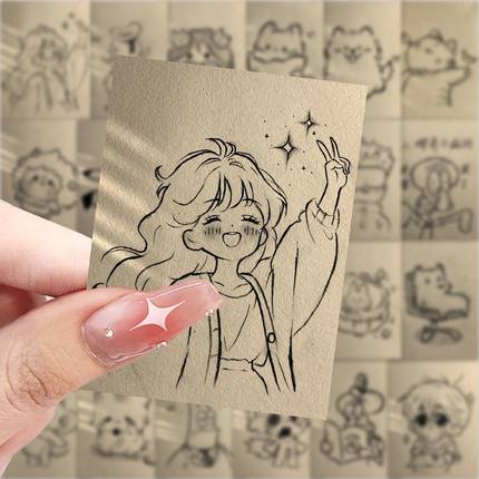 63张卡通简笔画贴纸简约美术生手绘装饰手机壳笔记本电脑防水贴画