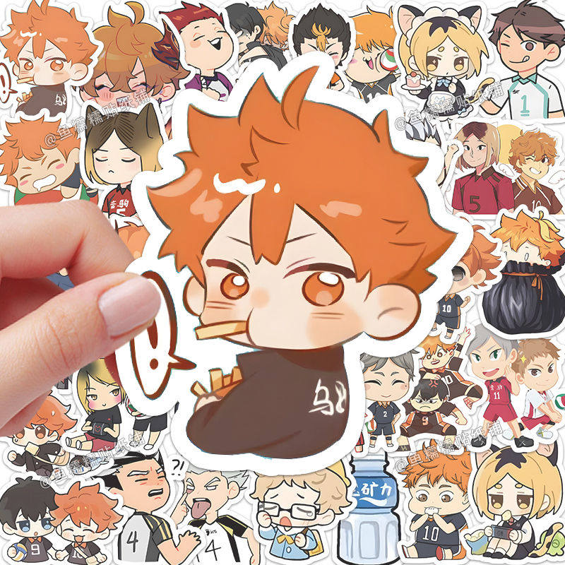 60张排球少年Q版贴纸可爱装饰动漫周边DIY手账笔记本贴画防水装饰