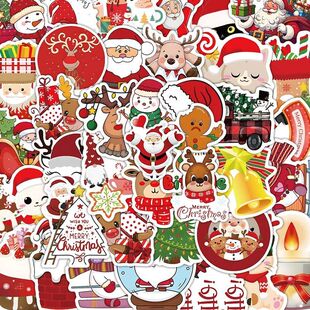155张圣诞节节日贴纸卡通可爱圣诞老人涂鸦装饰桌面手机贴画防水