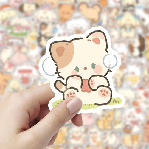 200贴卡通猫咪小狗动物可爱贴纸超萌电脑手账本手机壳diy装饰贴画