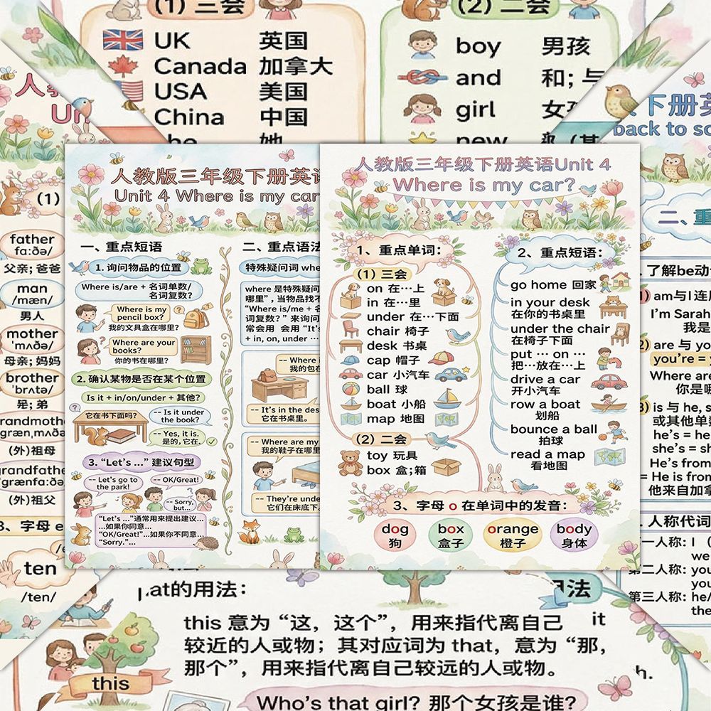 小学三年级英语单词速查贴纸