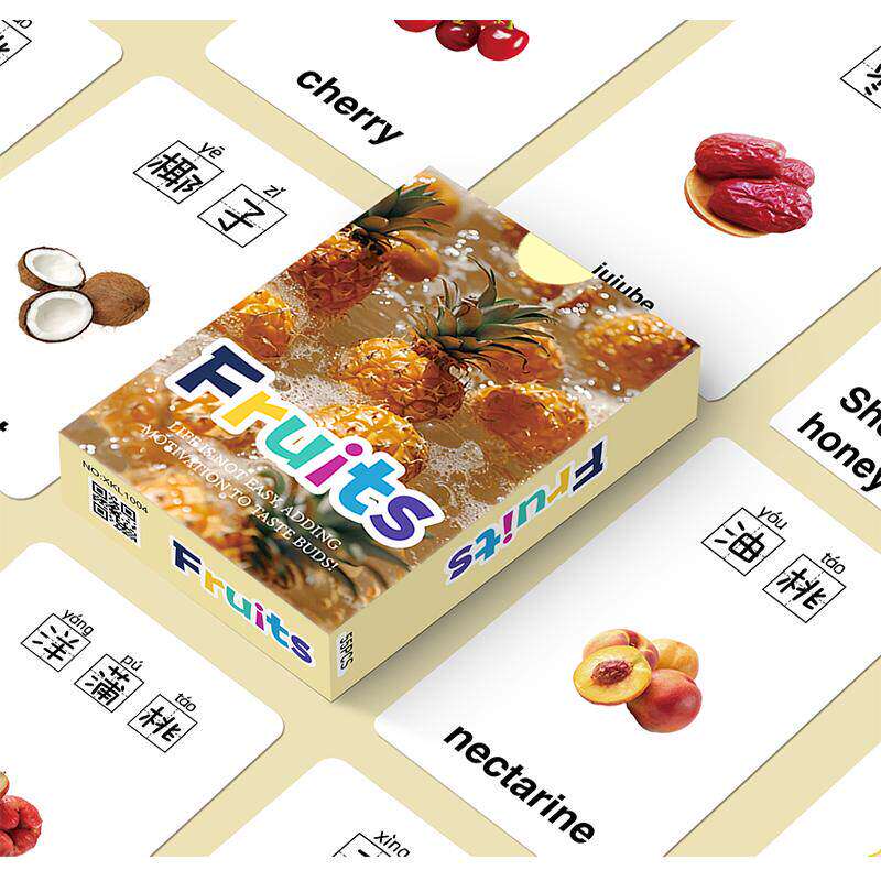 宝宝婴幼儿童0-6岁看图识物水果中英文拼音认知卡片游戏闪卡益智