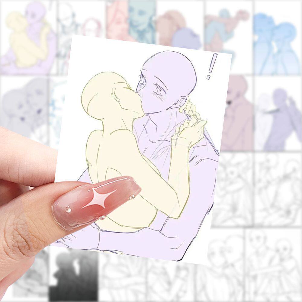 189张双人美术线稿贴纸速写素材创意美术贴纸diy装饰手机手账贴画