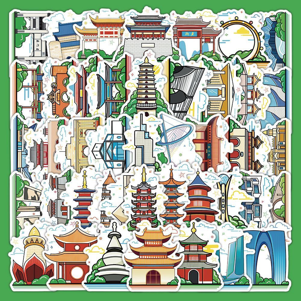 100张著名建筑贴纸自粘贴画