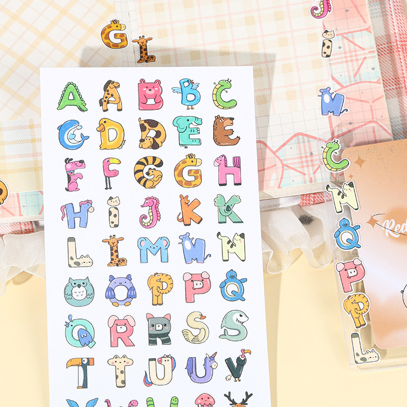 卡通动物元素字母贴纸
