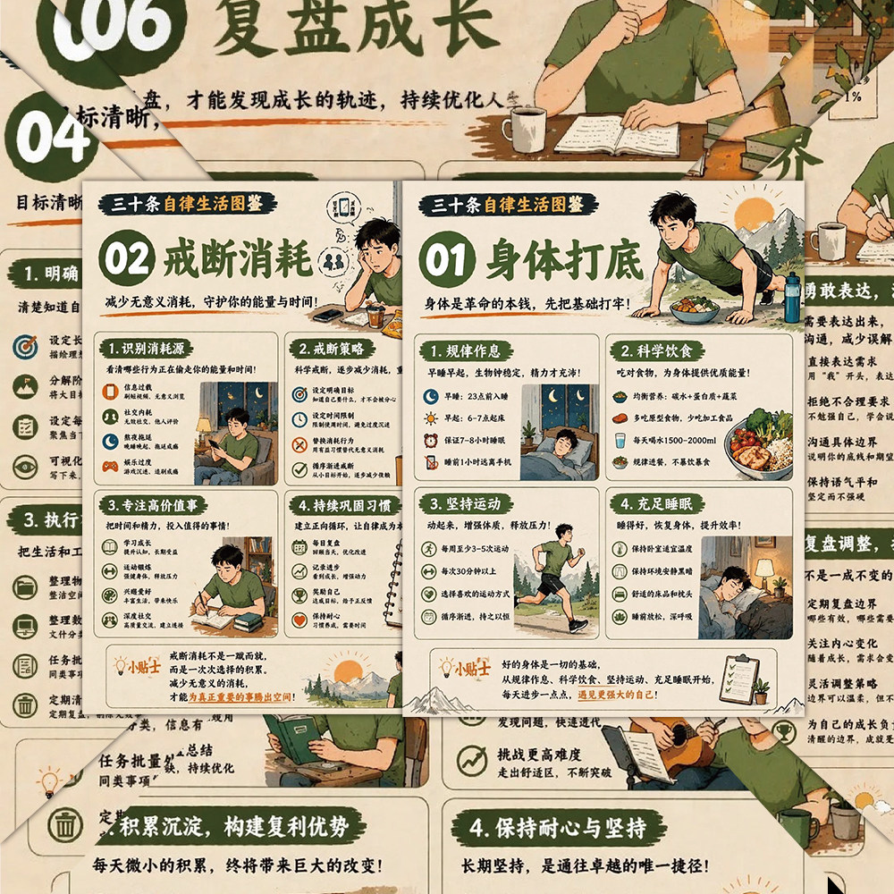 18张男士自律图鉴防水贴纸