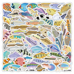 800张海底鱼类图鉴儿童贴纸可爱卡通海洋生物装饰手账本防水贴画