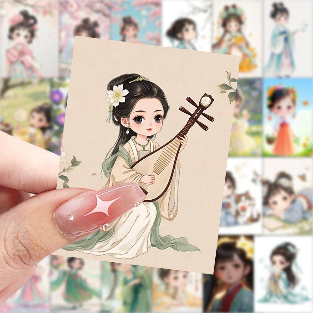 Q版古风动画女孩贴纸可爱创意国风插画diy手机账本笔记本装饰贴画
